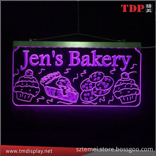 Manufacturer illuminated ceiling hung lit acrylic Plexiglass sign display